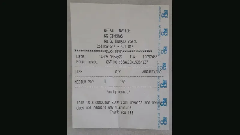 Popcorn served at a cinema